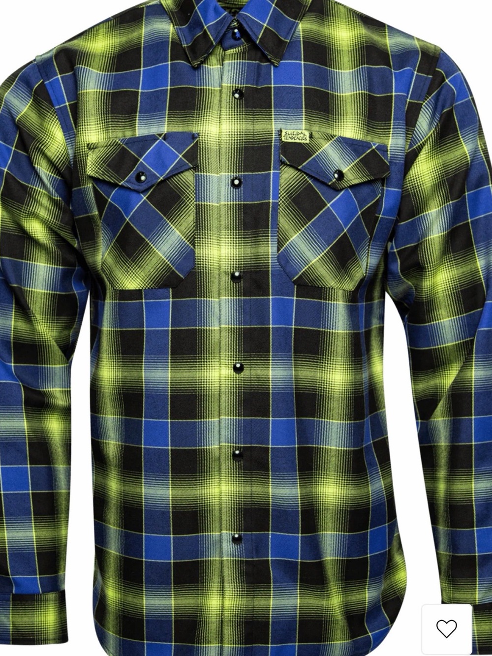 DIXXON Suicidal Tendencies Blue and Lime Plaid Long-Sleeve Button-Down Shirt